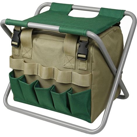 Tabouret de Jardin, siège de Jardin Pliant avec Sac Rangement Amovible, Banc Jardinage Multi-Poches, siège d'outils Jardinier Portable à Fermeture (1/5)