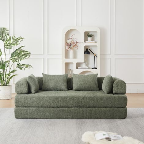 Canapé-lit modulaire 4 en 1 en chenille vert avec dossier réglable et 4 coussins (1/5)