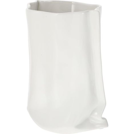Vase Décoratif Artisanal en Céramique Blanc Lait Surface Lisse, Design Plissé Unique, Taille Compacte, Ornement pour Décoration Intérieure de Bureau et Maison (1/5)