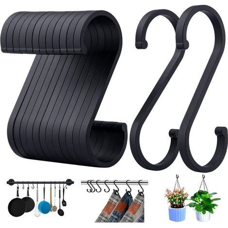 Crochets en S aluminium Lot de 12 Crochet Cuisine robustes Crochet en S Noir mats pour suspendues plantes casseroles et poêles vêtements dans à cuisine la salle de bain le jardin (1/5)
