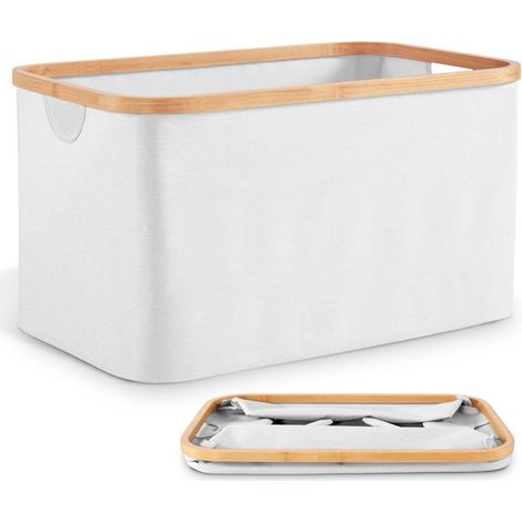 Panier à linge pliable 50L gris clair tissu bambou avec poignées (1/5)