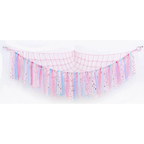 Toy hammock - mesh bag - pink and blue - hammocks - storage bag for stuffed animals - storage bag for toys, hammocks and accessories - braided cotton rope - 100 x 1 (1/2)
