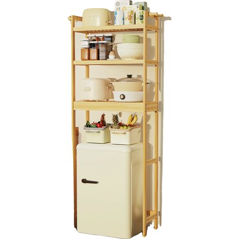 Estantería de baño de bambú, diseño de tres niveles, altura ajustable, color natural, XXL (1/2)