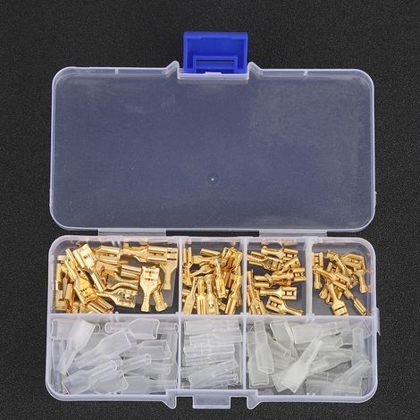 Kit de 120 connecteurs de bornes en cuivre doré (6,3 mm, 4,8 mm et 2,8 mm) avec étui de rangement. (1/5)