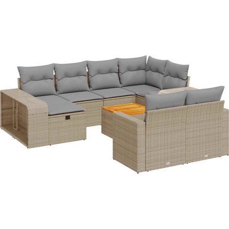 Set de sofás de jardín 11pzas con cojines ratán sintético beige vidaXL (1/5)