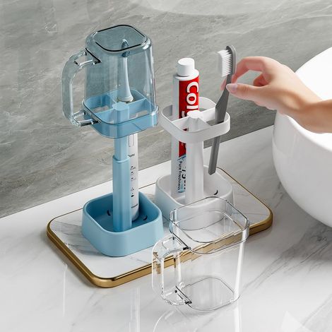 Support de brosse à dents en polypropylène pour salle de bain - Porte dentifrice avec support polystyrène - Organiseur d'accessoires (1/5)