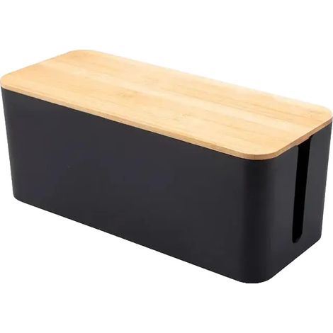 Caja organizadora de cables, con protección contra el polvo, 41 x 15,5 x 13,5 cm - a, Madera negra (1/2)