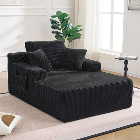 Canapé convertible 1 place avec dossier, accoudoirs et couchage d’appoint capitonné, noir, 150x110x70 cm (1/5)