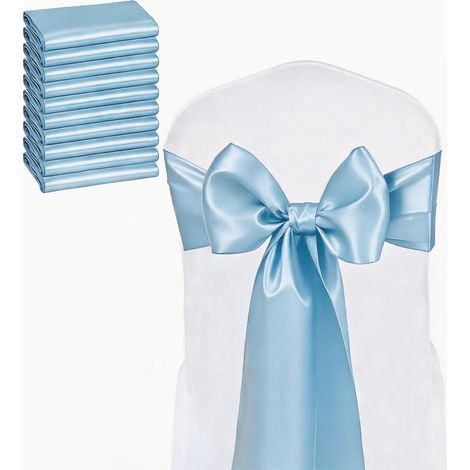 20 nœuds de chaise bleu ciel - Rubans de satin pour mariage, anniversaire, révélation du sexe du bébé - Décoration romantique pour chaises (1/4)