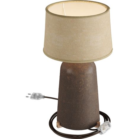 Lampada da tavolo in ceramica Bottiglia con paralume Athena, completa di cavo tessile, interruttore e spina a 2 poli