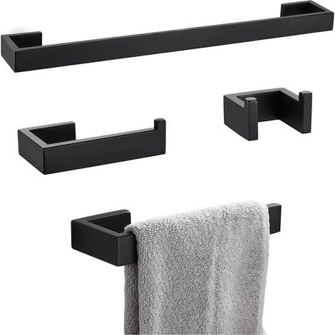 Juego de baño negro de 4 piezas: perchero, toallero, estante y portarrollos de papel higiénico. (1/5)