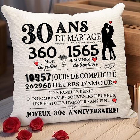 Cadeau 30 Ans de Mariage Noces de Perles, Housse de Coussin 40 x 40 cm Decoration 30 Ans Anniversaire de Mariage, Housse de Coussin Souvenir Idee Cadeau pour Couple (1/5)