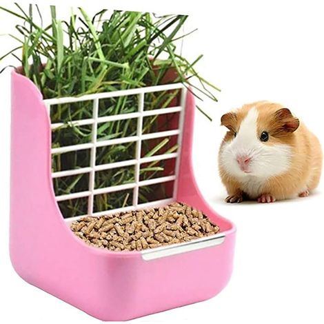 Hay Feeder for Rabbits, 2 in 1 Bowl and Hay Rack Food Dispenser for Guinea Pigs Rabbits Chinchillas Small Pets (Pink) (1/5)
