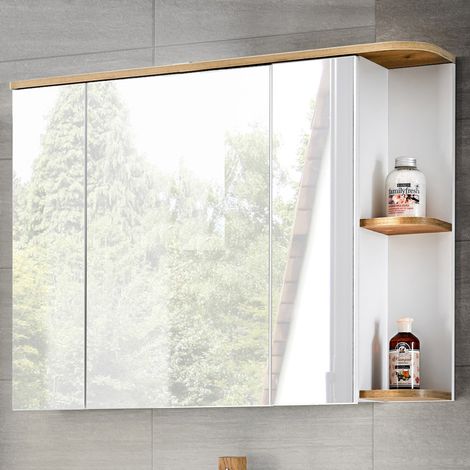 Badezimmer Spiegelschrank, CAMPOS-56 weiß mit Wotaneiche, B/H/T: ca. 94/71/20 cm (1/4)