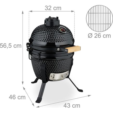 Gril barbecue Kamado polyvalent cuisson précise 56,5 x 43 x 46 cm en céramique noir (1/3)