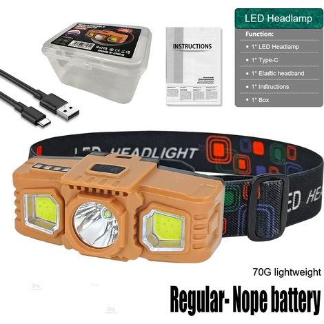 (Batterie standard - Non) Lampe frontale COB rouge 70 g EDC, lampe frontale LED portable, batterie 18650 USB, idéale pour l'escalade et les activités de plein air. (1/5)
