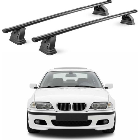 OMAC Stahl Dachträger Querträger BMW 3er E46 Limo Touring 1998-2005 – TÜV / DIN 75302:2019 – Abschließbar – Max. 75 kg – 2 Stangen – Schwarz (1/5)