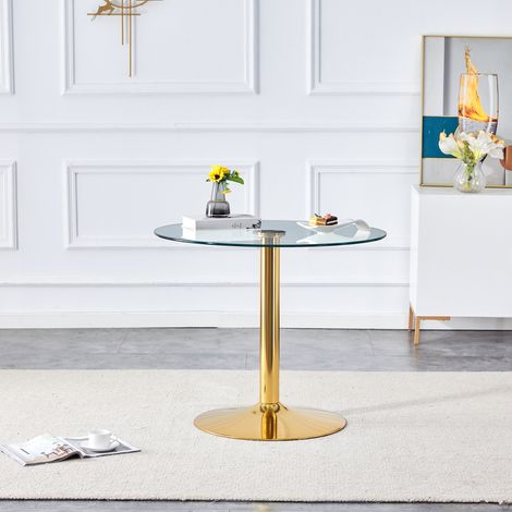 Table ronde en verre trempé Ø85 cm, table à manger moderne et élégante pour intérieur contemporain