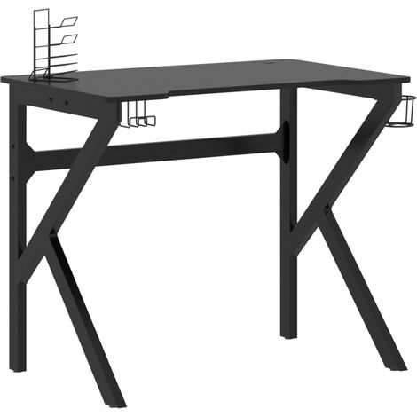 Bureau table poste de travail meuble d'ordinateur informatique étude de jeu avec pieds en forme de K 90 x 60 x 75 cm noir