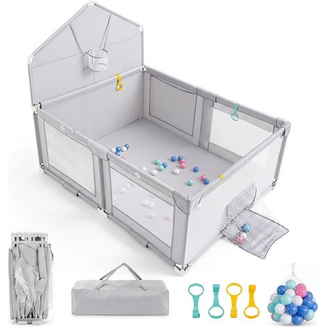 Parque infantil plegable con patas antideslizantes, gris, 223 x 150 cm (1/3)