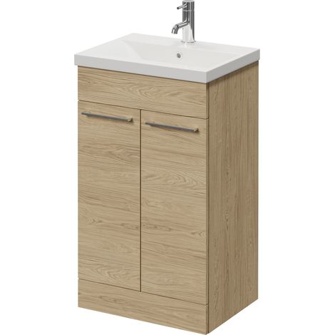Napoli 390 Light Oak 500mm 2 Door Vanity Unit with Glide Basin - 500mm - Chrome 160mm Handle
