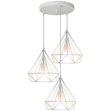 royaluxe- Lustre Antique Diamant 3 Lumières Suspension Luminaire Rétro Plafonnier Blanc Industriel Métal Vintage 25 CM (1/5)