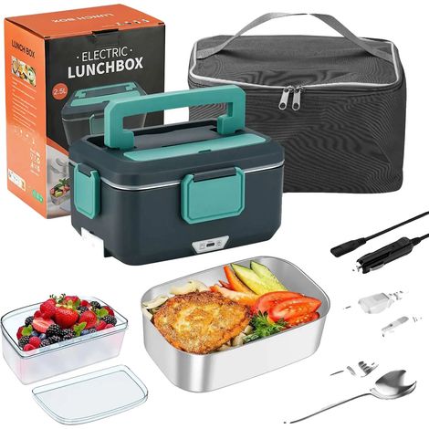 Boîte à lunch électrique, double compartiment, design portable, vert (1/2)