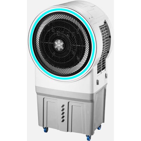 Abrila - Climatizador Industrial Mieres Blanco/Gris 150W  50L  3 Velocidades  Humidificador y Refrigeración  Oscilante  Luz Ambiente LED  Control Remoto y Temporizador  110x60,5x38,5 cm