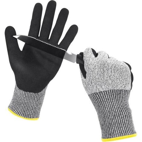 Pair Safety Work Gloves, Black Nitrile Coated Gardening Gloves, Level 5 Cut Resistant Protective Glove, for General Work, Gardening and Fishing (M) (1/5)