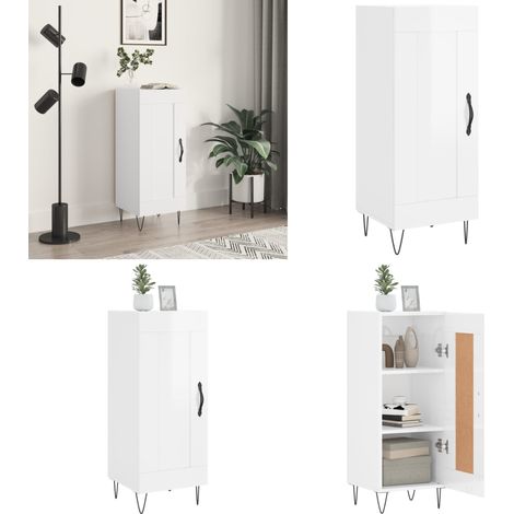 Aparador de madera contrachapada blanco brillante 34,5x34x90 cm - Almacenamiento - Muebles decorativos
