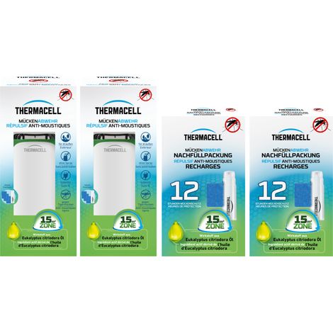 THERMACELL 2 Diffuseurs Répulsifs Anti Moustiques & Moustiques Tigres - Extérieur - Sans Fil Nomade - Zone de Protection 15m² - Effet Rapide - Inodore - Recharges 24h - 2 Cartouches Gaz + 6 Plaquettes (1/5)