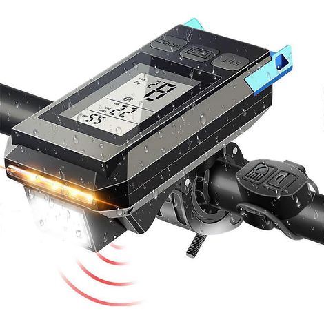 Éclairage vélo 4 en 1 avec compteur de vitesse et klaxon, écran LCD, ordinateur de vélo rechargeable USB pour O (1/5)