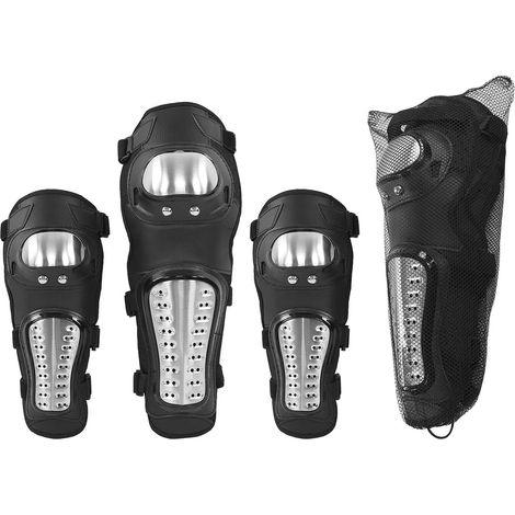 Genouillères et coudières argentées et noires pour motocross, quad et VTT (1/5)