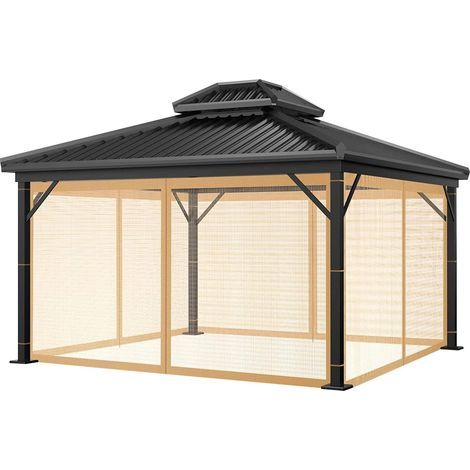 Moustiquaire de jardin, 4 panneaux, avec fermeture éclair, pour terrasse extérieure (kaki, 300 cm x 360 cm)