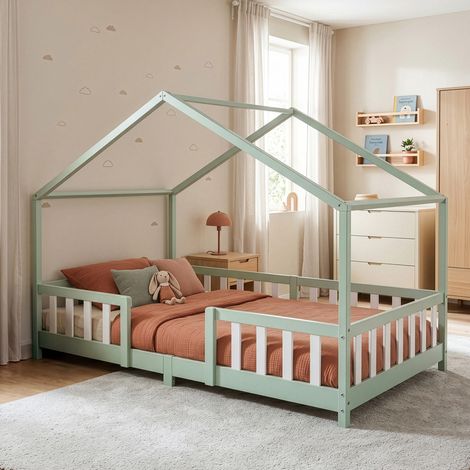 Cama para niños Treviolo forma de casa pino 120x200 cm - Verde Menta [en.casa] (1/5)