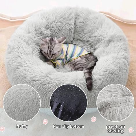 Panier Chat Chien - 50cm Rond Gris Clair - Confortable et Lavable pour Nuit et Détente (1/5)