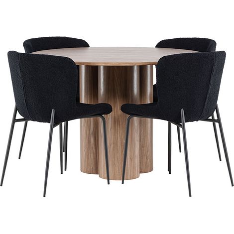 Olivia Essgruppe Tisch Ø110cm und 4 Teddy Stühle braun.