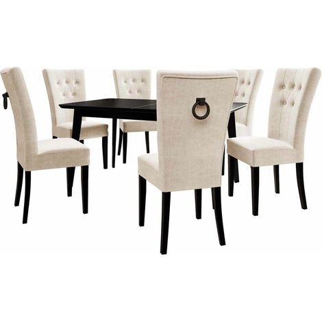 Conjunto de mesas y sillas para comedor Racine 144, Negro, 76x80x140cm, Diámetro: 0, Número de asientos: 6, Estilo: Clásicomoderno (1/5)