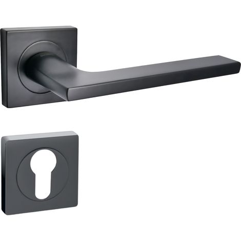 domino Türgriff Drückergarnitur PZ - Profilzylinder Set quadratische Rosette Türklinke für Zimmertür, Bürotür, Kellertür & Innentür Türbeschläge aus Aluminium Schwarz LINEA-QR BLACK (1/5)