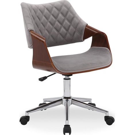 Chaise de bureau en velours gris et aspect noyer avec roulettes STRANGER (1/5)