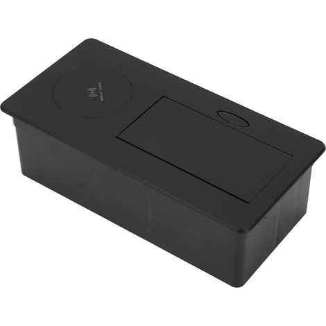 Prise de bureau encastrée noire avec chargeur sans fil, sans câblage, prise 2 broches AC250V (1/5)