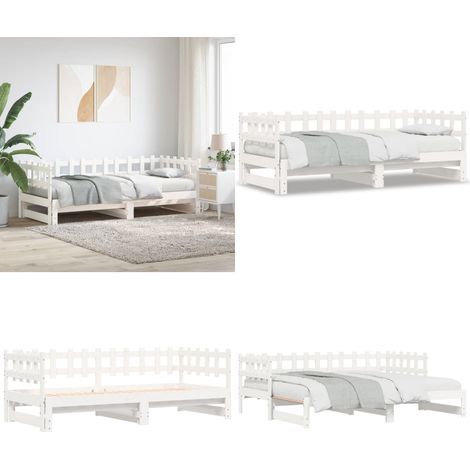 Lit coulissant sans matelas blanc 2x(90x190) cm bois massif - Lit De Jour - Canapé-lit - Lit D'appoint - Lit Convertible - Lit Invité - Home & Living