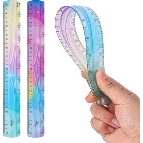 Ensemble de règles flexibles colorées de 30 cm en plastique, incassables et souples, avec graduations métriques. (1/5)