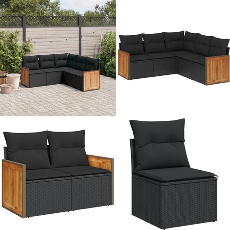 Salon de jardin 5 pcs avec coussins noir résine tressée - Ensemble Salon De Jardin - Meuble Extérieur - Mobilier De Jardin - Salon De Jardin Pliable - Set De Salon De Jardin - Home & Living (1/5)