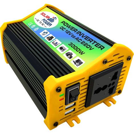 Peaks Power 3000W Modifizierter Sinus-Wechselrichter Hochfrequenz-Wechselrichter DC 12V auf AC 220V Konverter Kfz-Ladegerät Wechselrichter mit 2,1A Dual-USB-Anschluss Batterieklemmen (1/5)