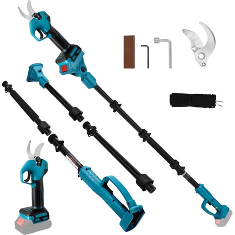 Sécateur électrique sans fil avec tige 2m pour 18V (sans batterie)  Coupe-branches sans fil, sans balais, 2 vitesses, diamètre de coupe 30mm, pierre à aiguiser et lames de rechange (1/5)