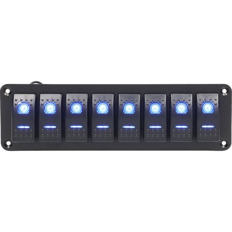 Panneau commutateur à bascule 8 positions LED rétroéclairé étanche protection surcharge précâblé pour voiture camping-car autobus bateau yacht bleu (1/5)
