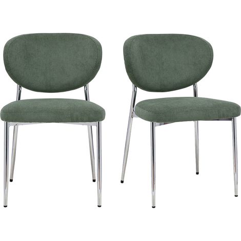 Stühle aus grünem Khaki-Cordveloursstoff und verchromtem Metall (2er-Set) BREKA (1/5)