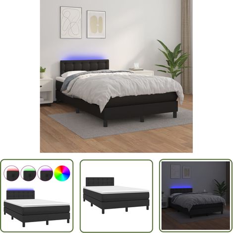 The Living Store Boxspringbett mit Matratze & LED Schwarz 120x200 cm Kunstleder - Boxspringbett - Doppelbett - Bettenrahmen - Lederbettwäsche - Luxusbett (1/5)