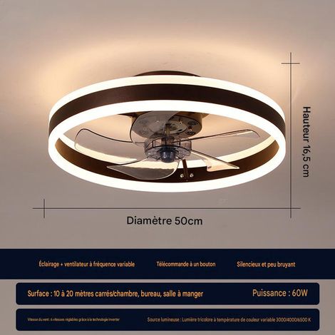 Luminaire ventilateur de plafond 50 cm, ventilateur LED avec moteur cuivre, télécommande, éclairage à intensité réglable, 6 vitesses, Café (1/3)